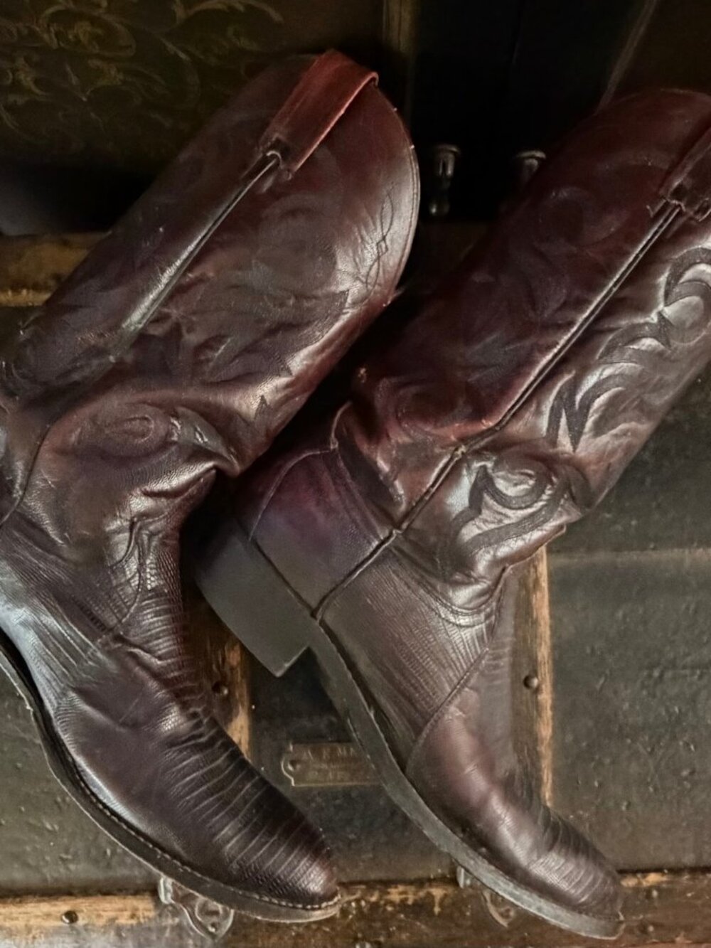 Dan Post Vintage Mens Lizard Cowboy Boots Burgundy Western 9.5 D - Picture 3 of 7